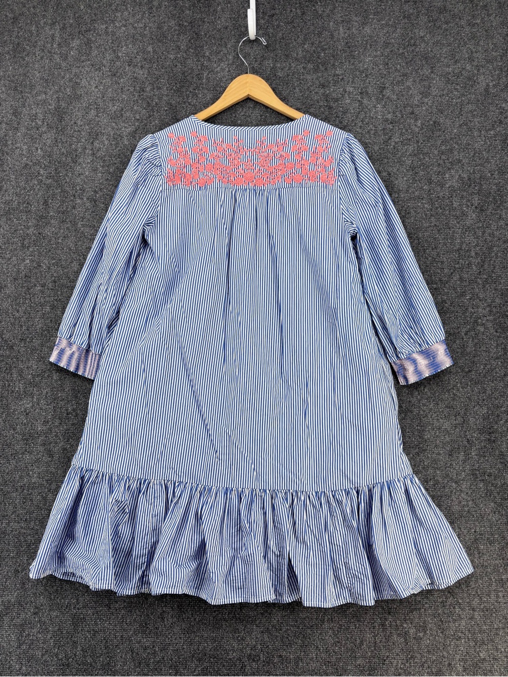 J Crew Blue White Striped Popover Dress Embroidered Women’s XS Coastal Preppy - Picture 3 of 15